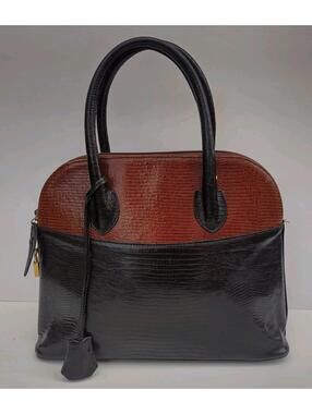 VTG 60s Zenith Canada Embossed Leather Lizard Look Handbag Black Brown Purse
